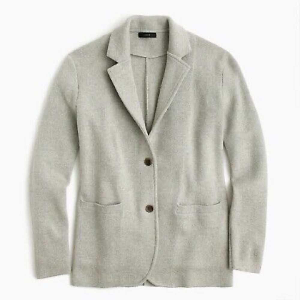 J CREW Merino Wool Button Front Sweater Blazer Cardigan Jacket Light Gray XS